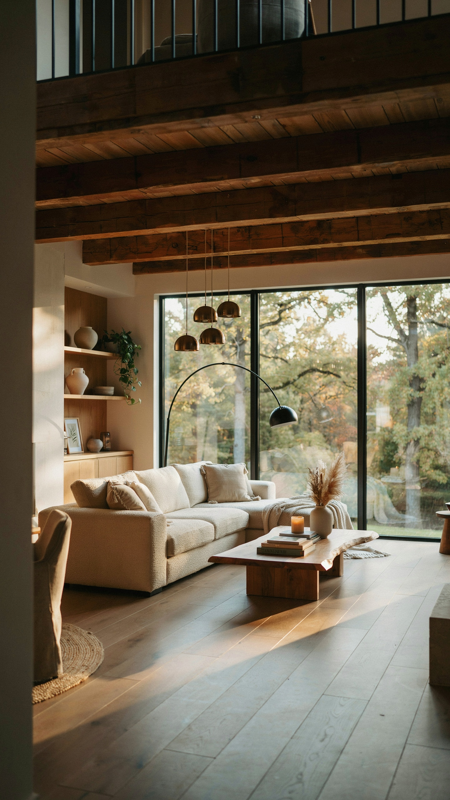 Double height living space with full height glazing