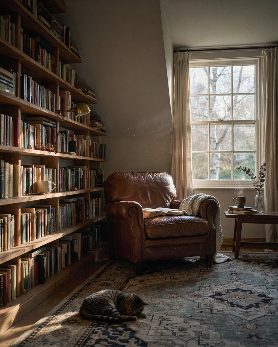 Panelled den with fireplace